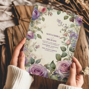 Vintage Lila Ro Blommigt Bröllop Inbjudningar