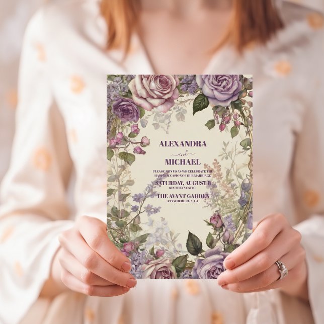 Vintage Lila Ro Blommigt Bröllop Inbjudningar (Skapare uppladdad)