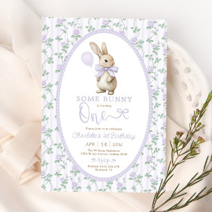 Vintage Lila Ro Bunny Rabbit 1:a födelsedagsflicka Inbjudningar
