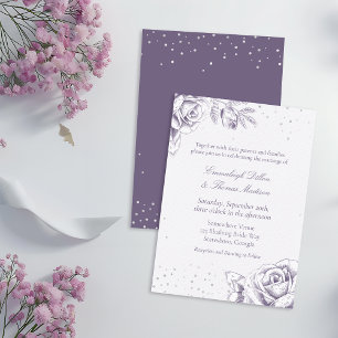 Vintage Lila Ro Konfetti Glitter Bröllop Inbjudningar