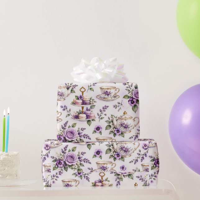 Vintage lila tepartymönster | presentpapper (Festgåvor)