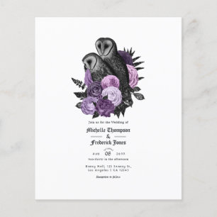 Vintage lila ugglor gotiskt bröllopsinbjudan flygblad