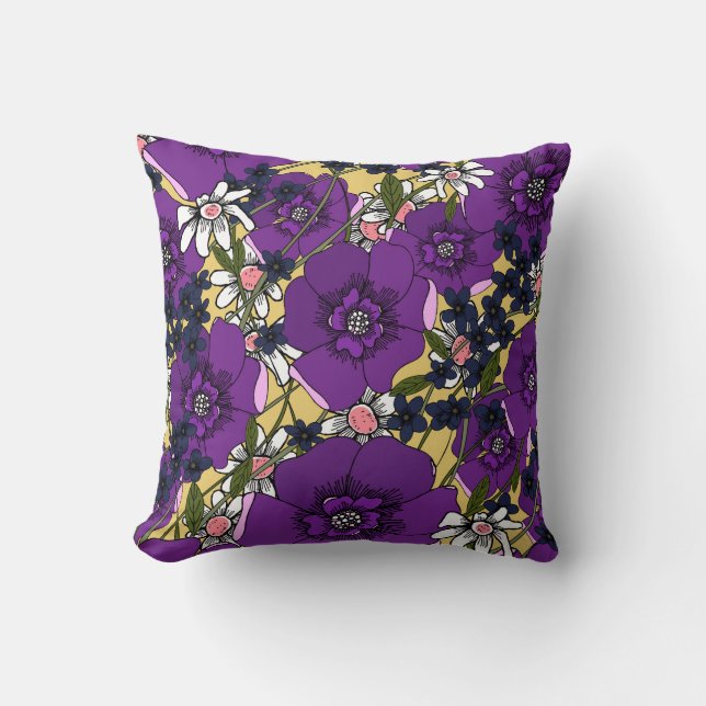 Vintage lila vildblommor kudde (Framsida)
