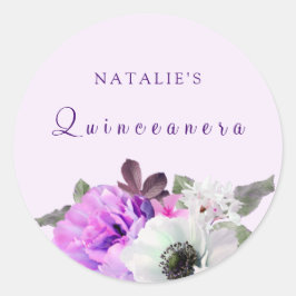 Vintage Lila Vit blomma Quinceanera Sticker Runt Klistermärke