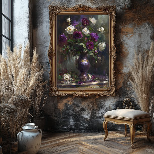 Vintage Lila & Vit ros Bouquet Fine Art Canvastryck