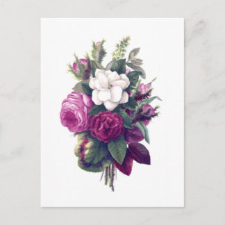 Vintage Lila & White Blommigt Bouquet Vykort