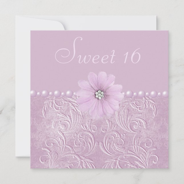 Vintage Lilac Bling Flowers & Pearls Sweet 16 Inbjudningar (Framsida)