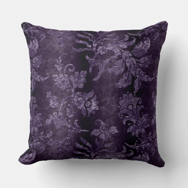 Vintage Lilac Blommigt Damask Lila Mönster Kudde (Framsida)