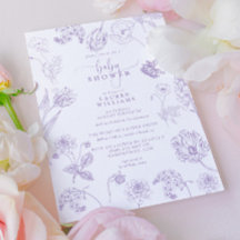 Vintage Lilac Lavender Blommigt Script Baby Shower