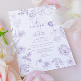 Vintage Lilac Lavender Blommigt Script Baby Shower Inbjudningar