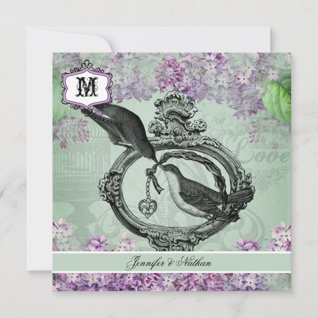 Vintage Lilacs Locket Square bröllopsinbjudan Inbjudningar (Framsida)