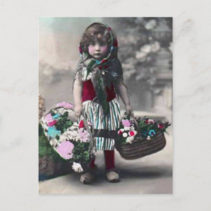 vintage lilla flicka vykort