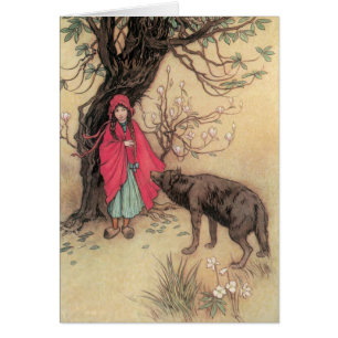 Vintage Lille Röd Toppluva av Warwick Goble Hälsningskort