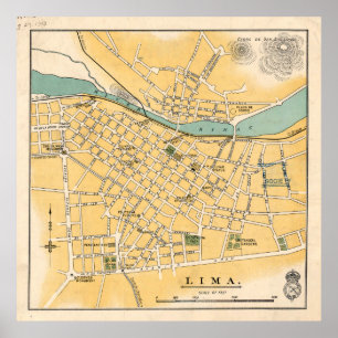Vintage Lima Peru Karta (1910) Poster