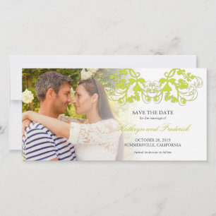 Vintage Lime-Blommigten Flourish Photo Save Date Spara Datumet
