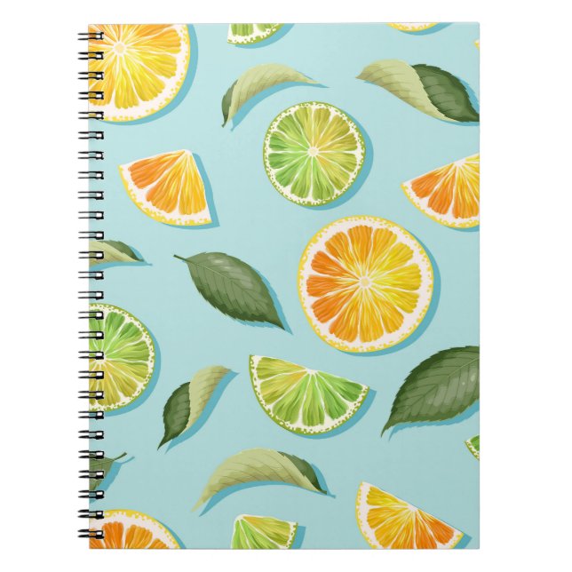 Vintage Lime Lemon Blue Mönster Anteckningsbok (Framsidan)