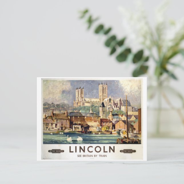 Vintage Lincoln Cathedral British Railways Travel Vykort (Stående Fram)