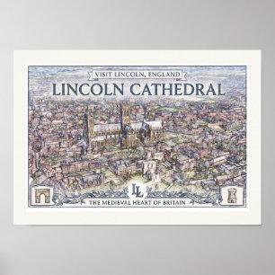 Vintage Lincoln Cathedral England Resemotiv Affisc Poster