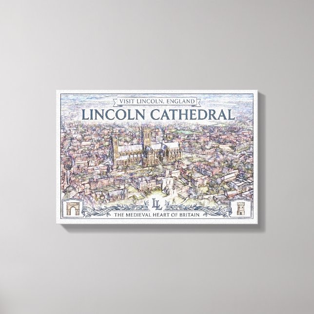 Vintage Lincoln Cathedral England Resoraffisch Canvastryck (Framsida)