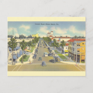 Vintage Lincoln Road Miami Beach Postcard Vykort