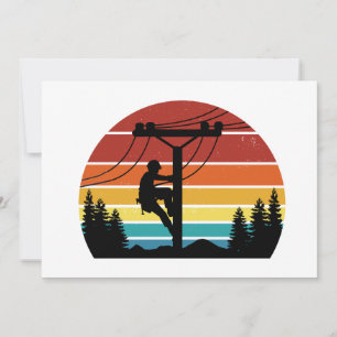 Vintage Lineman Sunset Retro Inbjudningar