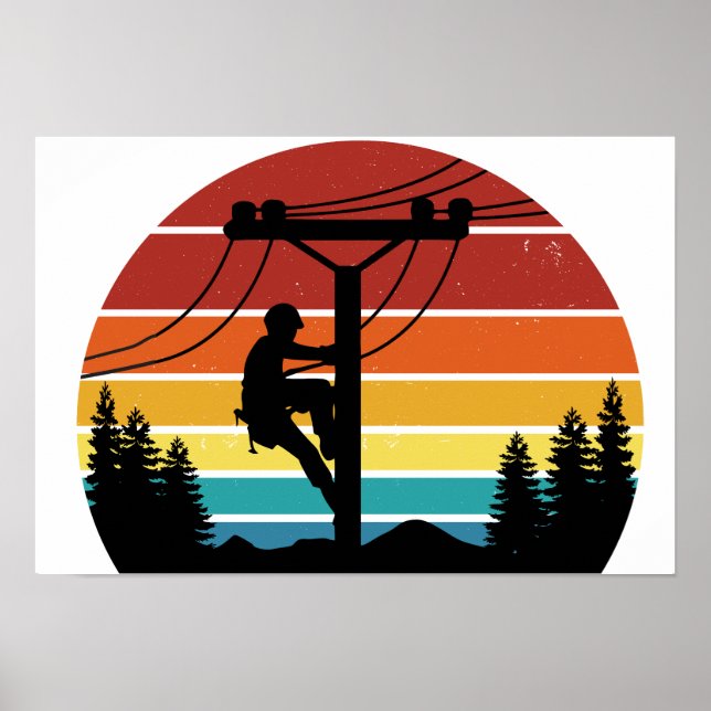 Vintage Lineman Sunset Retro Poster (Framsidan)
