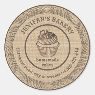 Vintage linen bakery Homemade muffinss bakverk Runt Klistermärke