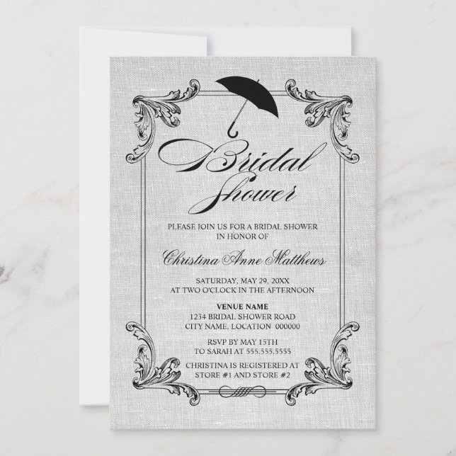 Vintage Linen-Möhippa och utsmyckning Inbjudningar (Framsida)