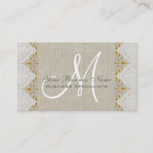 Vintage Linen Snöre Guld Monogram Logotyp Visitkort