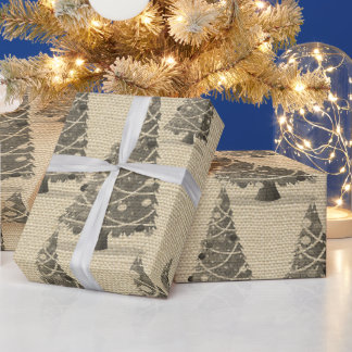 Vintage Linned Julgran Vinterfirande Presentpapper