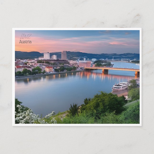 vintage Linz Austria city d'Autriche Travel Vykort (Framsida)