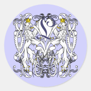 Vintage Lion Rampant Renässans Bröllopssigill Runt Klistermärke