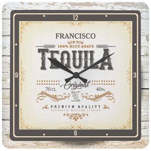Vintage Liquor Label ADD NAMN Mexican Tequila Pub Fyrkantig Klocka