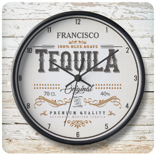 Vintage Liquor Label ADD NAMN Mexican Tequila Pub Stor Klocka