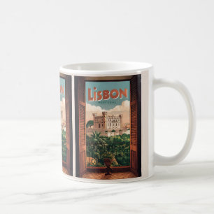 Vintage lisbon portugal-resa, fönstervygåvor kaffemugg