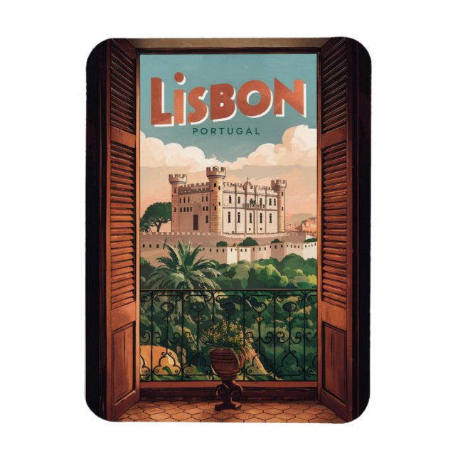Vintage lisbon portugal-resa, fönstervygåvor magnet (Vertikal)