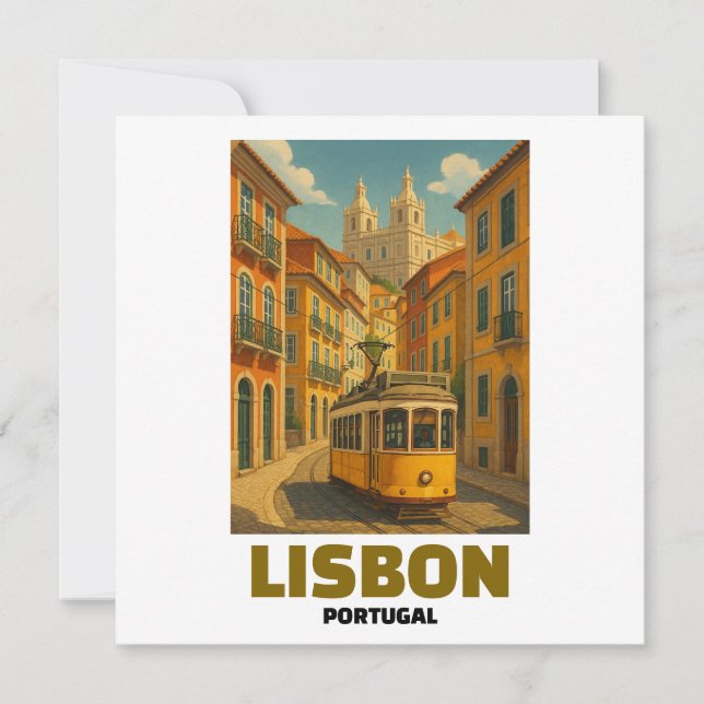 Vintage Lisbon Portugal Retro Tram Street Scene (Framsida)