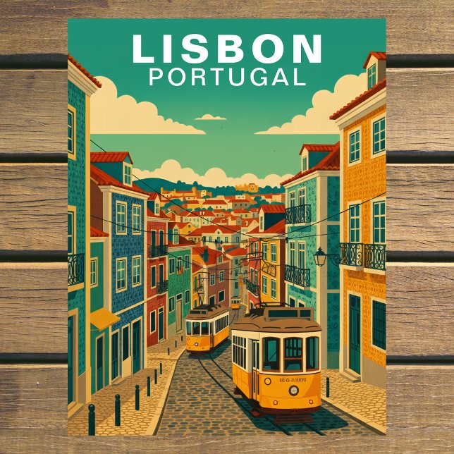 Vintage Lisbon, Portugal Yellow Tram Vykort (Vintage Lisbon, Portugal Yellow Tram Postcard)