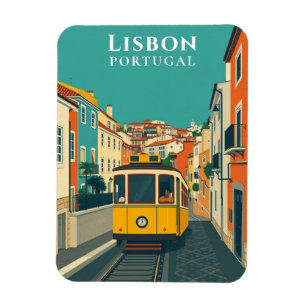 Vintage Lissabon Gult Tram Ride Travel Souvenir Magnet