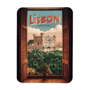 Vintage Lissabon Portugal resa, fönsterutsikt pres Magnet
