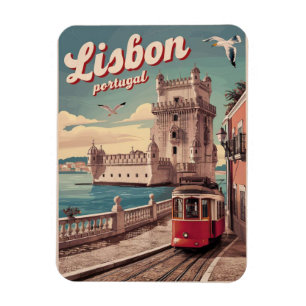 Vintage Lissabon Portugal resor spårvagn presenter Magnet