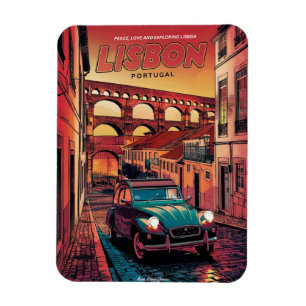 Vintage Lissabon Portugal serietidningar stil gåvo Magnet