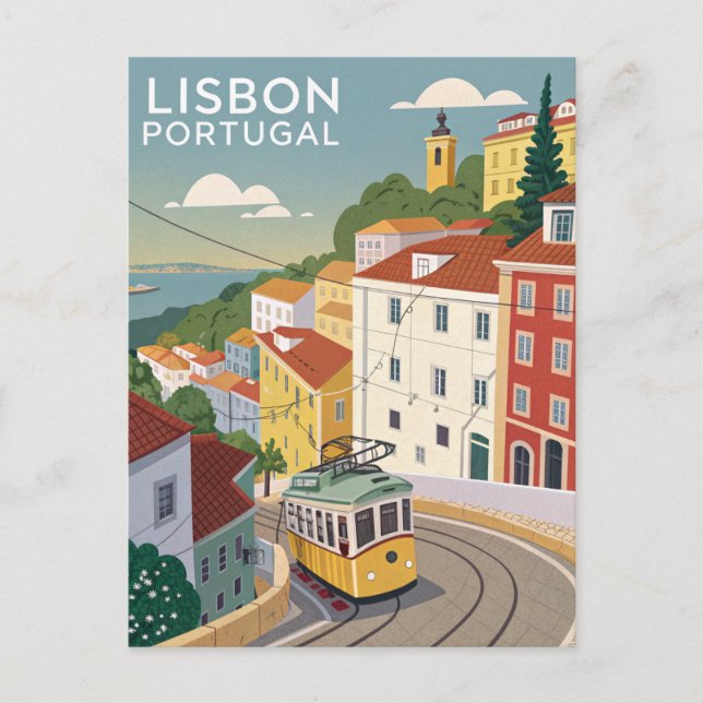 Vintage Lissabon-resa Vykort (Framsida)