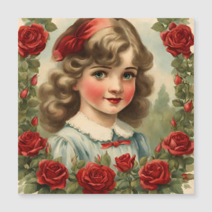 Vintage liten flicka med rosor magnetisk inbjudningskort