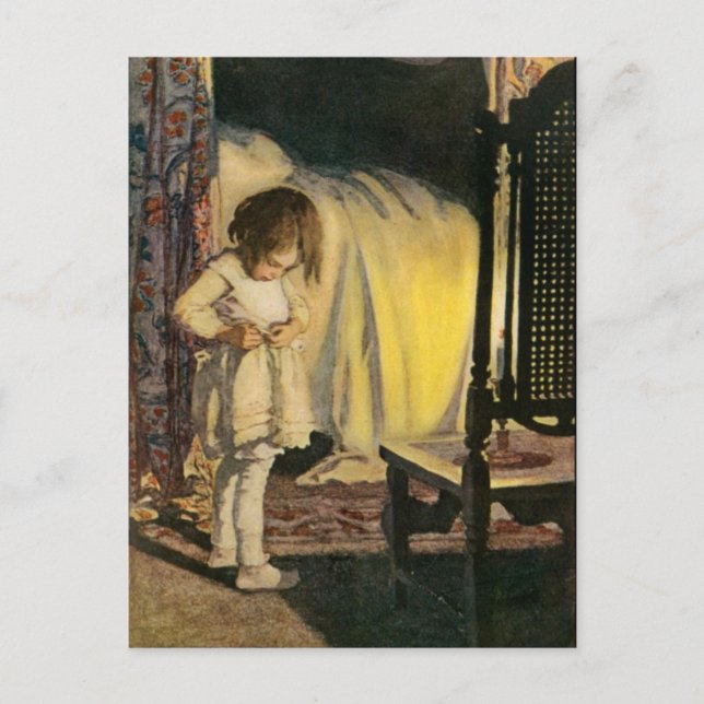 Vintage, liten flickkonst vykort (Framsida)