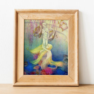 Vintage liten Sjöjungfru under Sea Nursery Art Poster