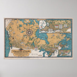 Vintage Literary Karta i Kanada Poster