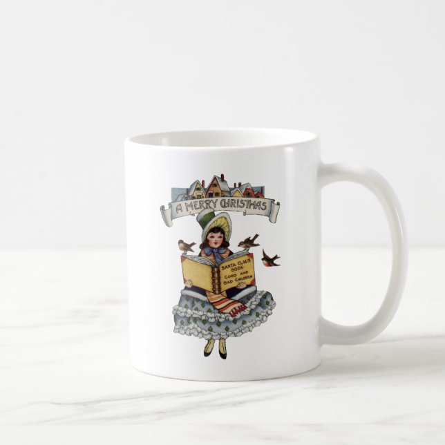 Vintage litet flicka och jul tomtebok kaffemugg (Höger)