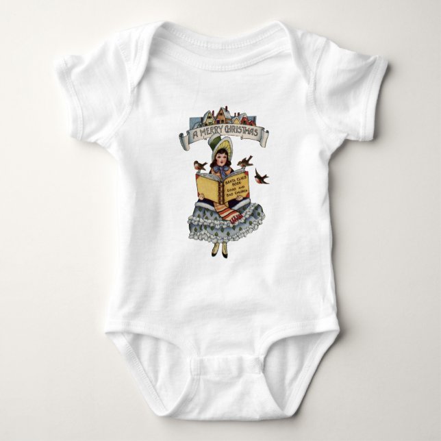 Vintage litet flicka och jul tomtebok t-shirt (Framsida)