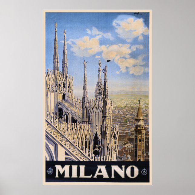 Vintage Litho Travel och Milanos Italien Poster (Framsidan)